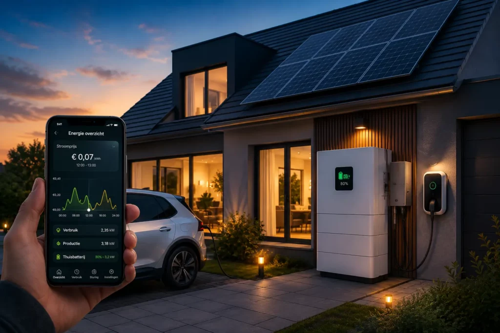 Dynamisch energiecontract met thuisbatterij, zonnepanelen en slimme energiesturing